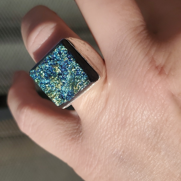 New Men's Titanium Blue Druzy 925 Silver Ring. - Picture 8 of 16